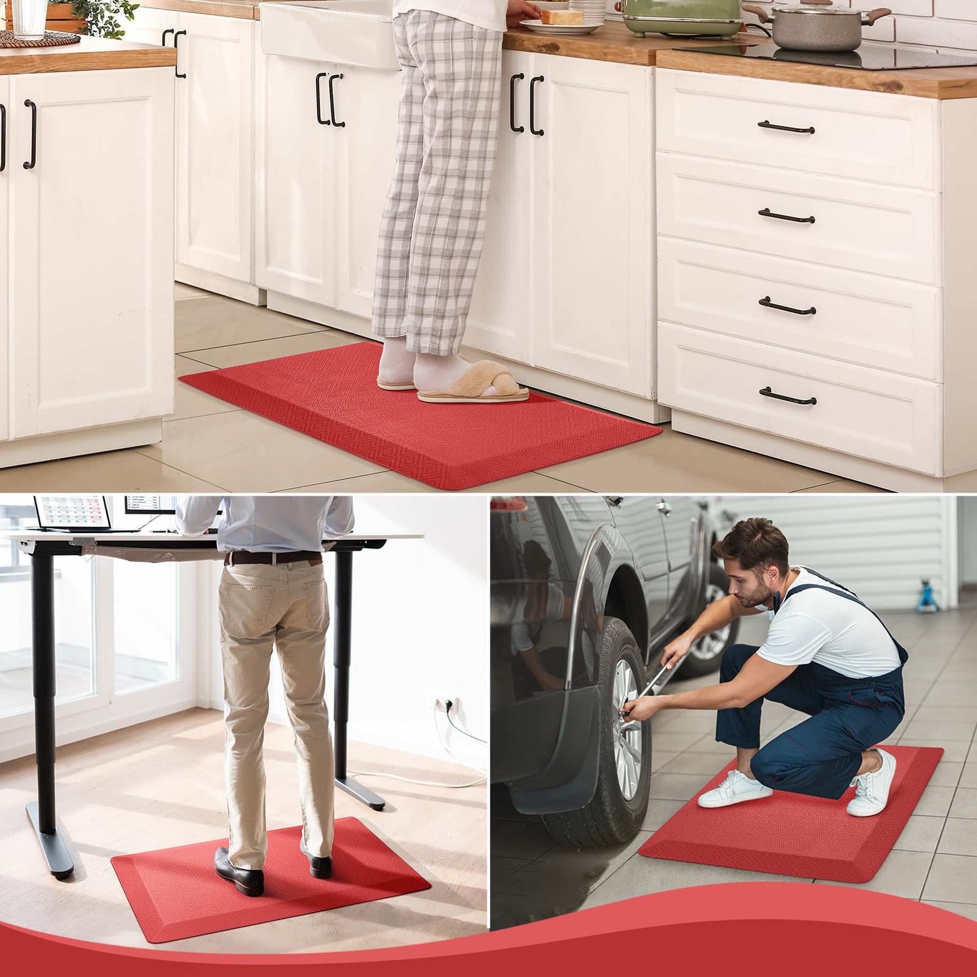 Ophanie Red Kitchen Mat 20x32, Anti Fatigue Standing Mat 3/4 Inch Thick, Non Slip Waterproof Cushioned Ergonomic Rug for Office Sink-zoom-9