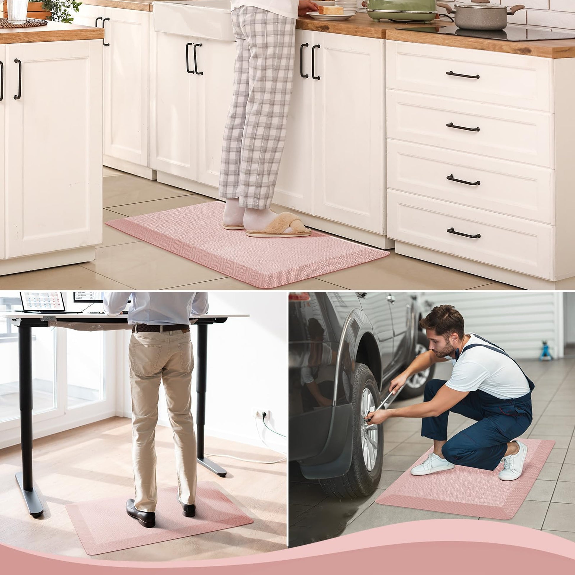 Ophanie Pink Kitchen Mat 20x39, Anti Fatigue Standing Mat 3/4 Inch Thick, Non Slip Waterproof Cushioned Ergonomic Rug for Office Sink-9