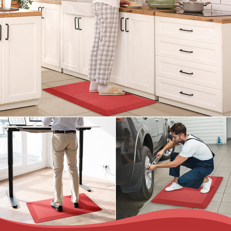 Ophanie Kitchen mats for Floor, 3/4 inch Thick, Kitchen Rugs, 20''x39'' Anti Fatigue Standing Cushioned Mat, Waterproof,Comfort Ergonomic mat for Office, Home, Sink, Red Non-Slip Bottom-zoom-