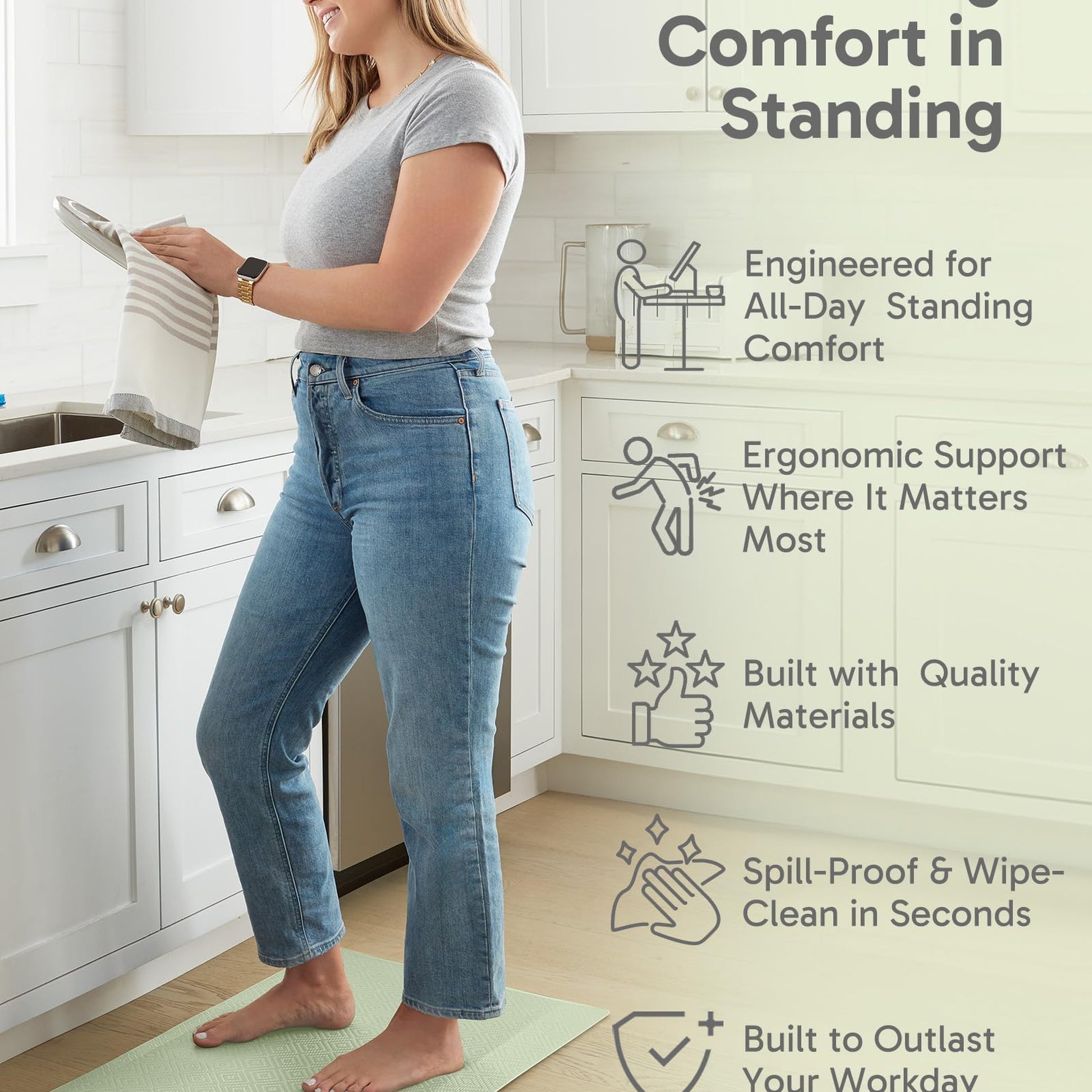 Ophanie 20" x 32" Anti-Fatigue Cushioned Non-Slip Waterproof Kitchen Mat 3/4" Thick - Sage Green-3
