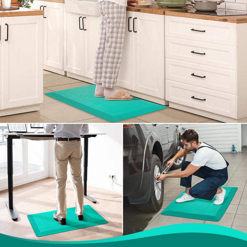 Ophanie Teal Kitchen Mat 20x32, Anti Fatigue Standing Mat 3/4 Inch Thick, Non Slip Waterproof Cushioned Ergonomic Rug for Office Sink-zoom-