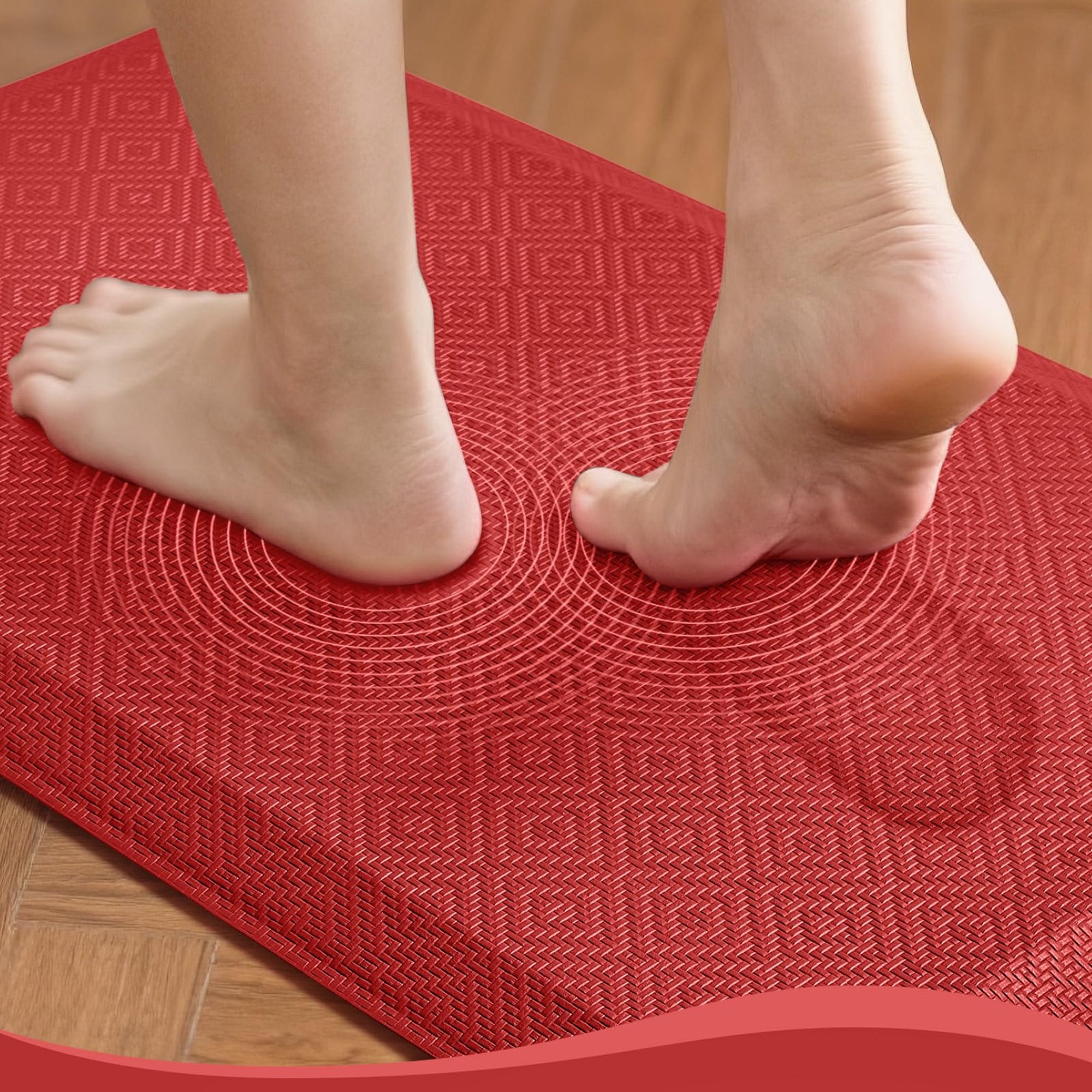 Ophanie Red Kitchen Mat 20x48, Anti Fatigue Standing Mat 3/4 Inch Thick, Non Slip Waterproof Cushioned Ergonomic Rug for Office Sink