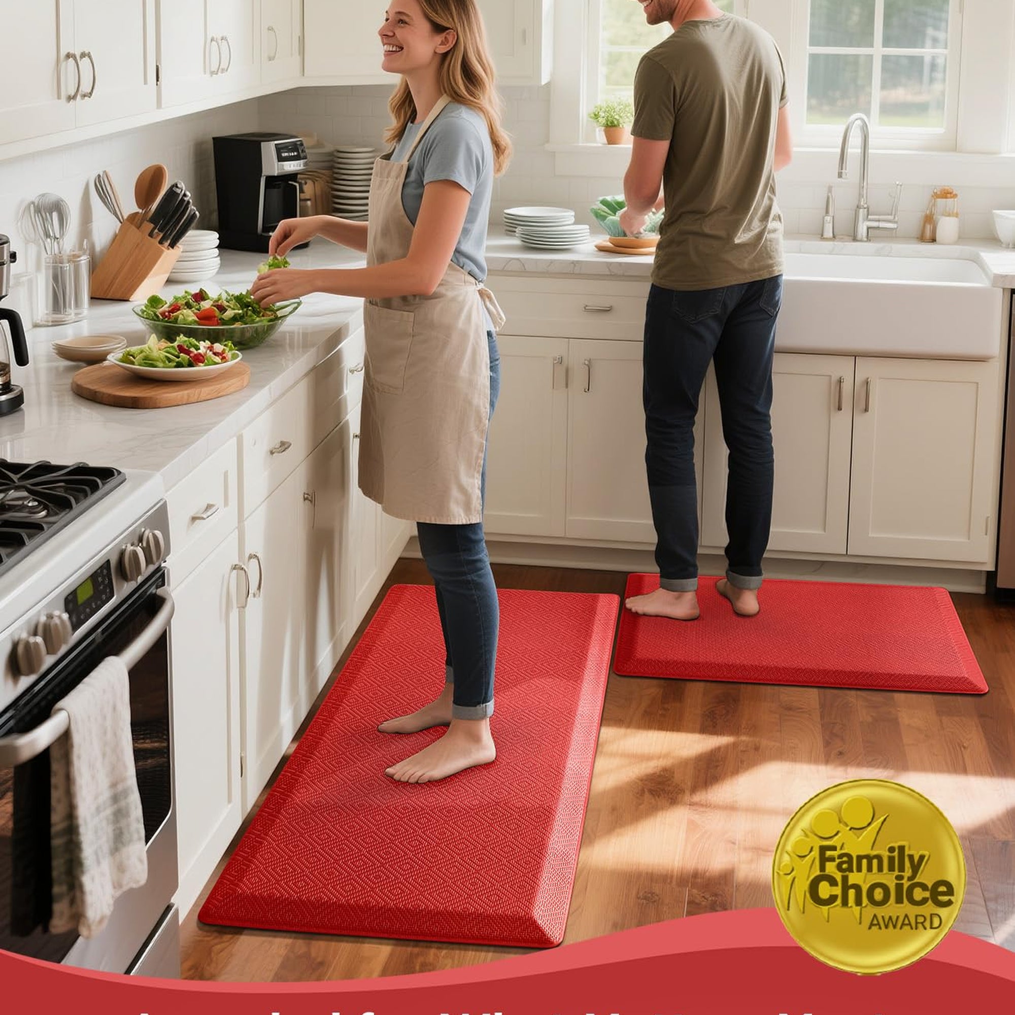 Ophanie Red Kitchen Mat 20x48, Anti Fatigue Standing Mat 3/4 Inch Thick, Non Slip Waterproof Cushioned Ergonomic Rug for Office Sink-zoom-8