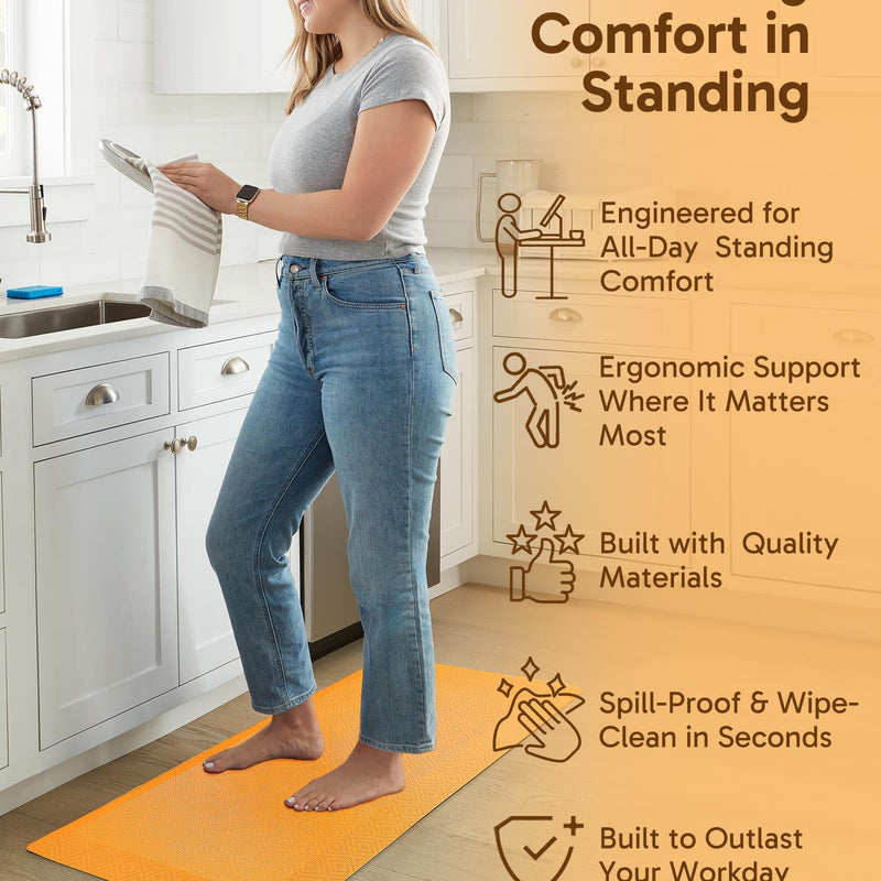 Ophanie Orange Kitchen Mat 20x39, Anti Fatigue Standing Mat 3/4 Inch Thick, Non Slip Waterproof Cushioned Ergonomic Rug for Office Sink-zoom-
