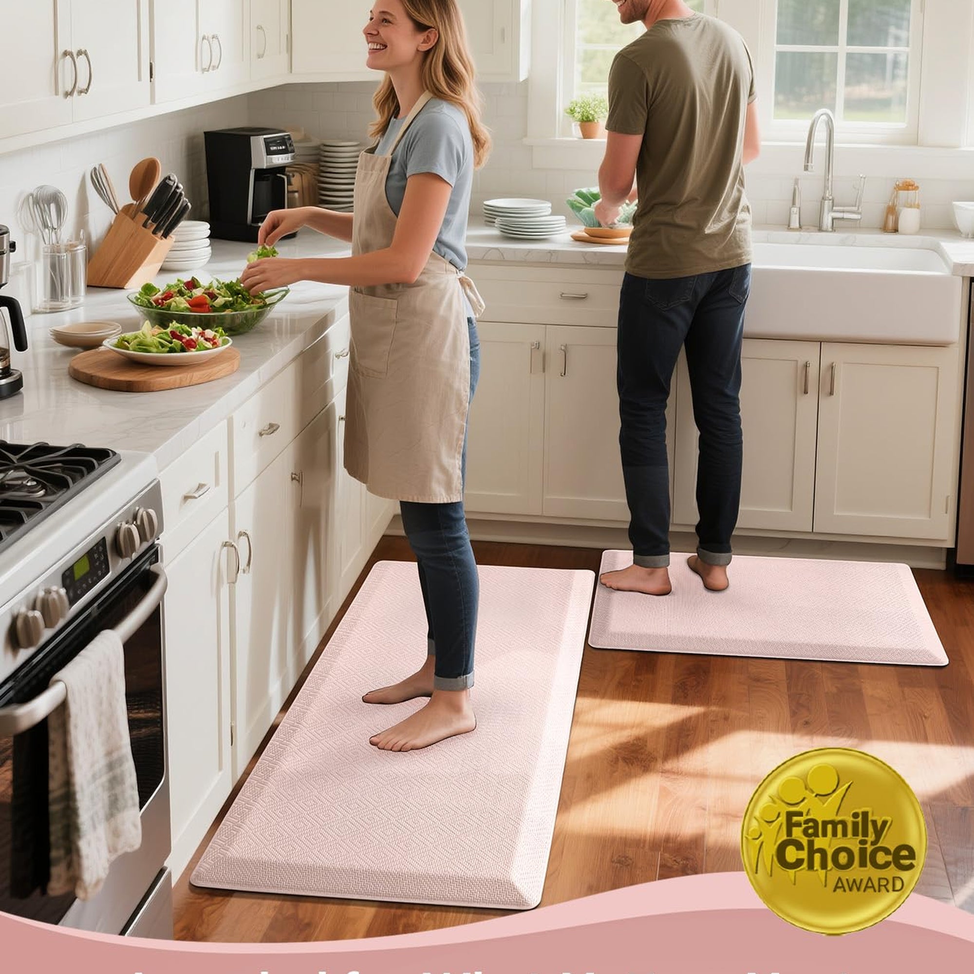 Ophanie Pink Kitchen Mat 20x48, Anti Fatigue Standing Mat 3/4 Inch Thick, Non Slip Waterproof Cushioned Ergonomic Rug for Office Sink-zoom-8