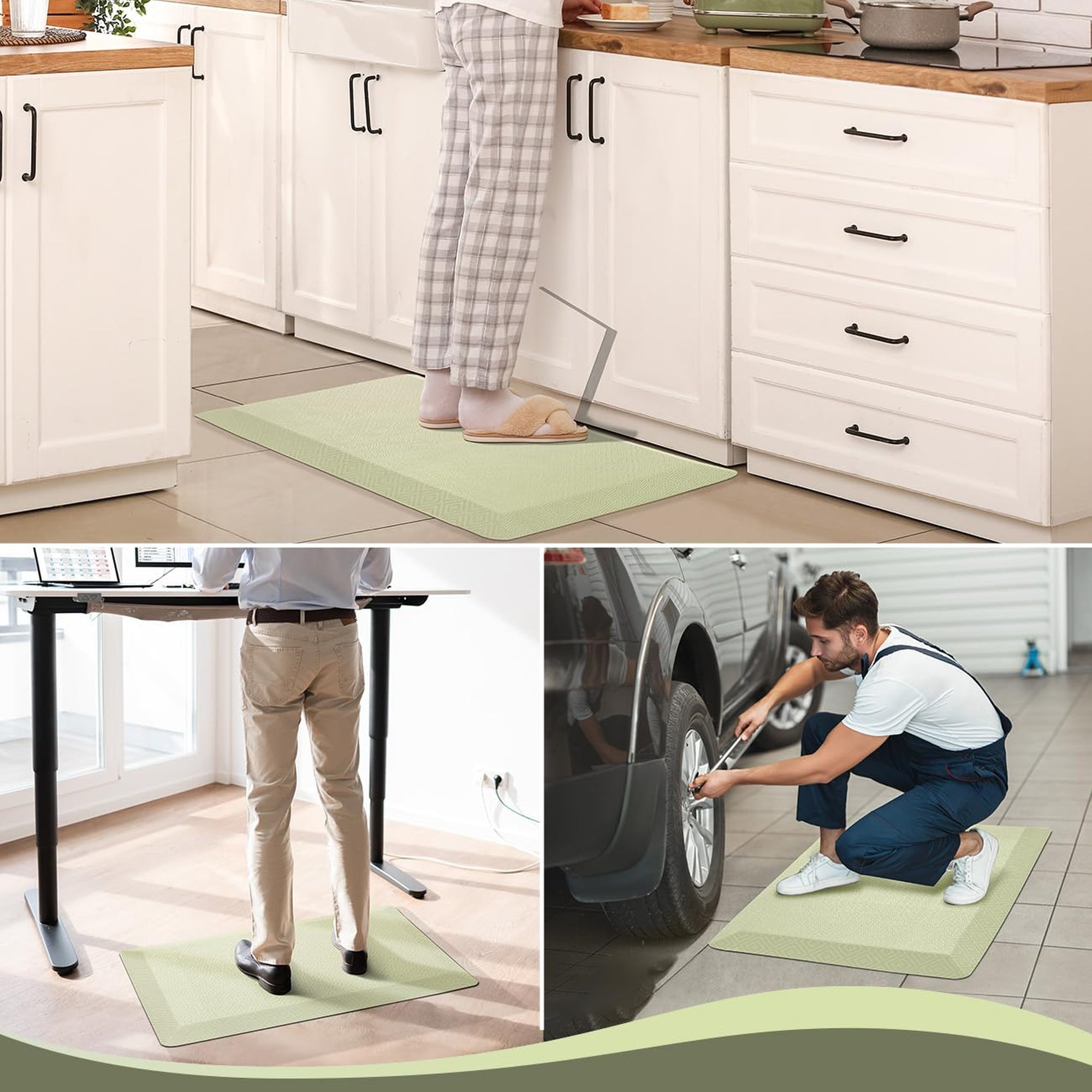 Ophanie Sage Green Kitchen Mat 20x48, Anti Fatigue Standing Mat 3/4 Inch Thick, Non Slip Waterproof Cushioned Ergonomic Rug for Office Sink-zoom-9