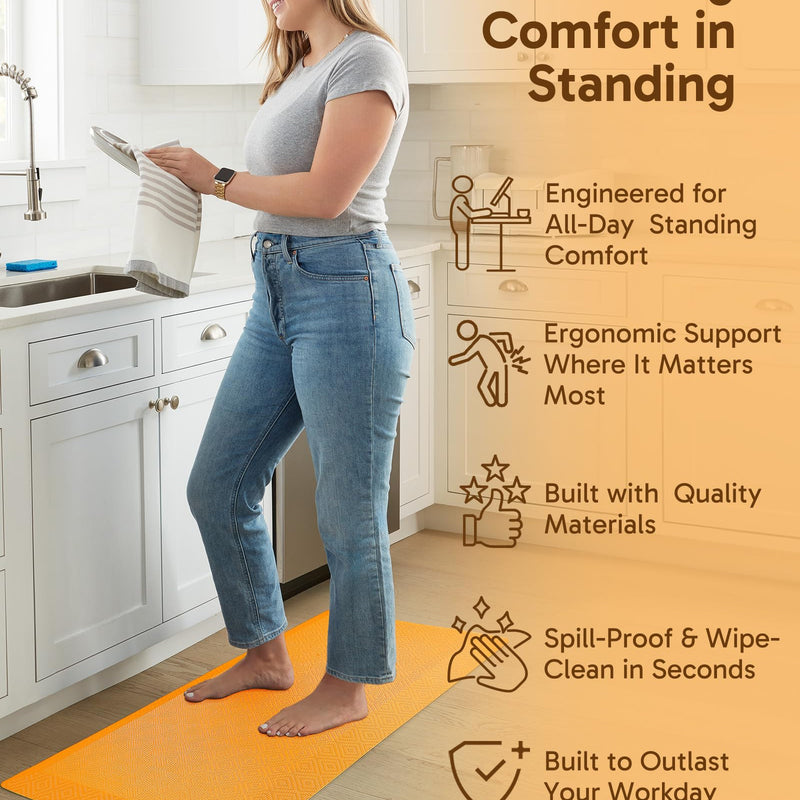Ophanie Orange Kitchen Mat 20x48, Anti Fatigue Standing Mat 3/4 Inch Thick, Non Slip Waterproof Cushioned Ergonomic Rug for Office Sink-zoom-