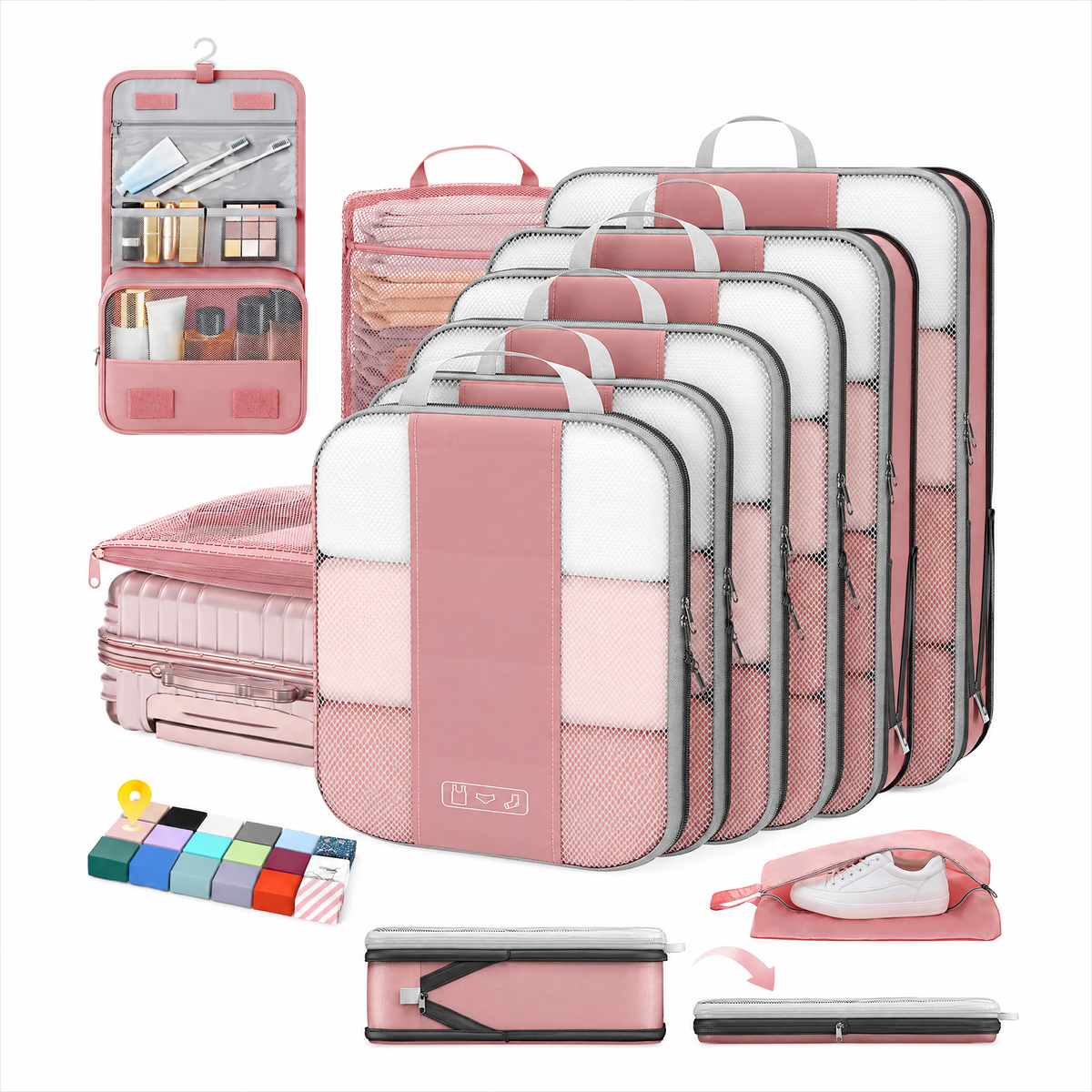 OlarHike Compression Packing Cubes for Travel, Space Saver Luggage Organizers for Clothes, Expandable Travel Storage Bags-zoom-20