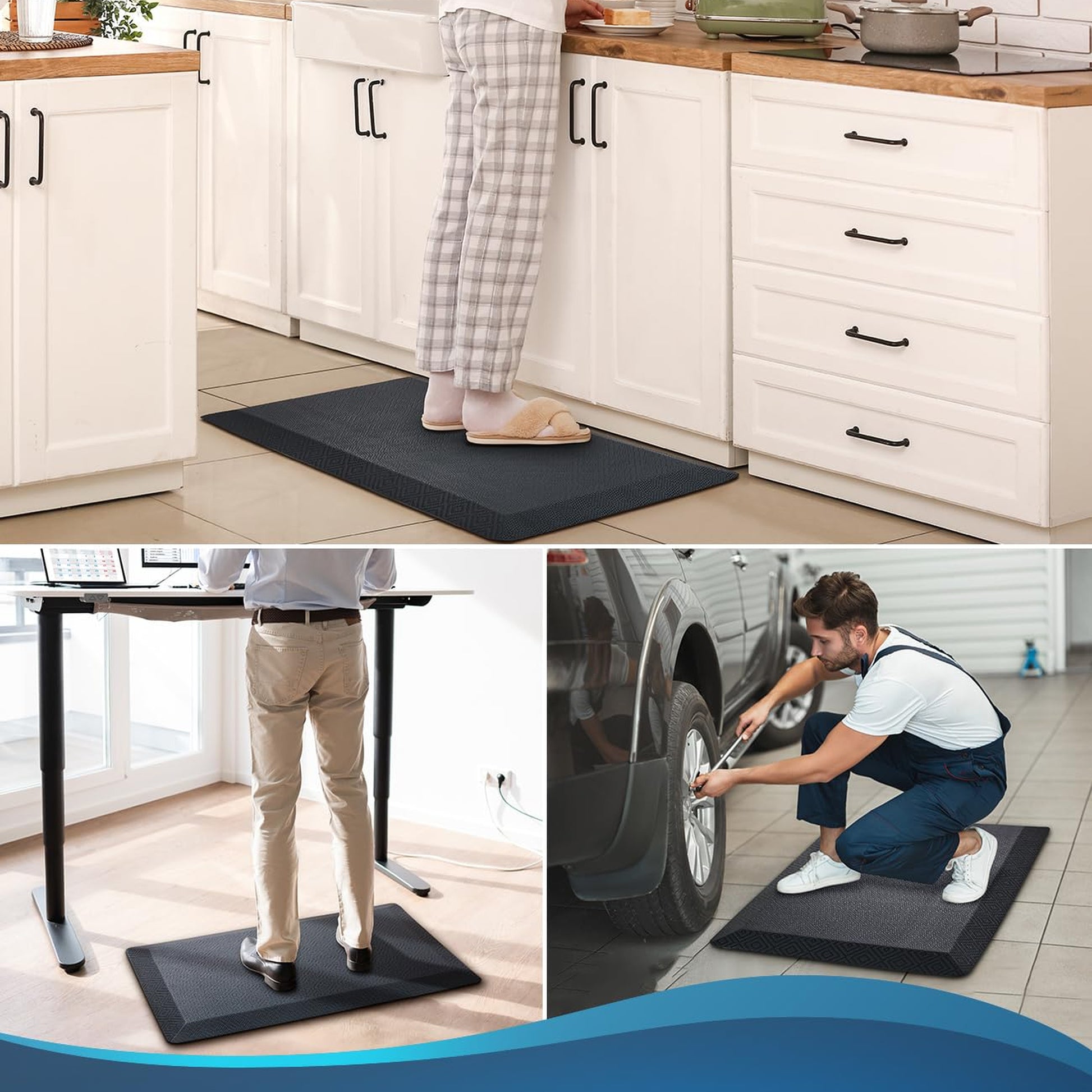 Ophanie Black Kitchen Mat 17x24, Anti Fatigue Standing Mat 3/4 Inch Thick, Non Slip Waterproof Cushioned Ergonomic Rug for Office Sink-9