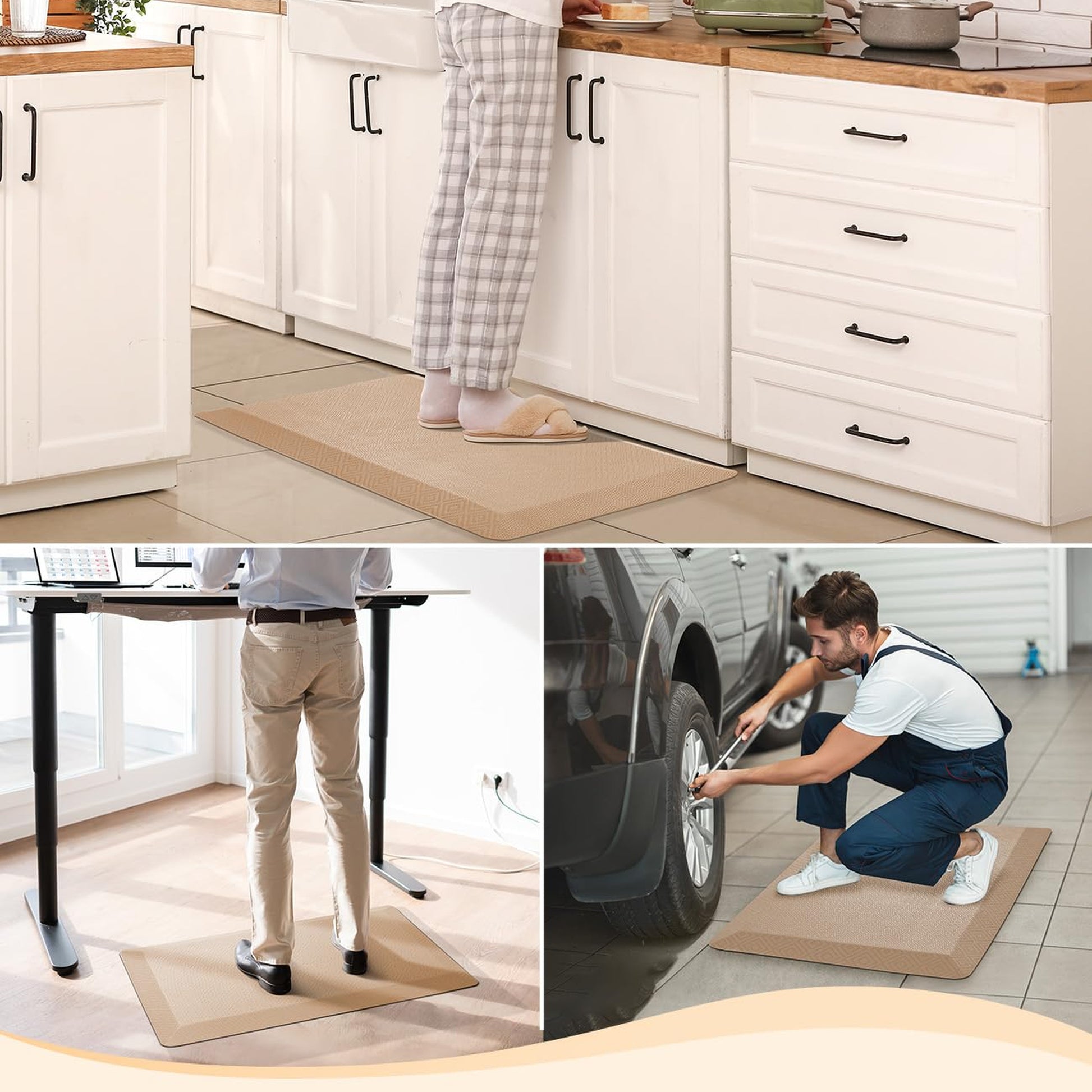 Ophanie Beige Kitchen Mat 17x28, Anti Fatigue Standing Mat 3/4 Inch Thick, Non Slip Waterproof Cushioned Ergonomic Rug for Office Sink-9