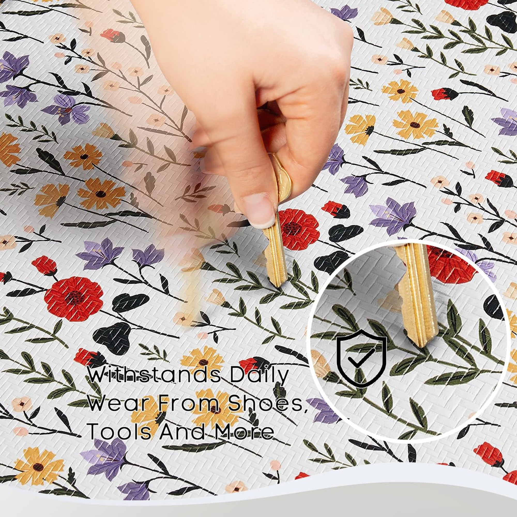 Ophanie 20" x 48" Anti-Fatigue Cushioned Non-Slip Waterproof Kitchen Mat 3/4" Thick - White Flower-zoom-6
