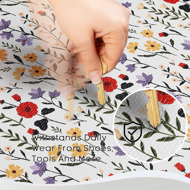 Ophanie 20" x 48" Anti-Fatigue Cushioned Non-Slip Waterproof Kitchen Mat 3/4" Thick - White Flower-zoom-