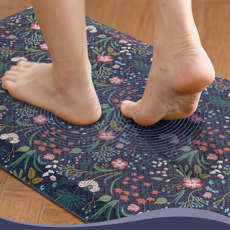 Ophanie Blue Flower Kitchen Mat 20x32, Anti Fatigue Standing Mat 3/4 Inch Thick, Non Slip Waterproof Cushioned Ergonomic Rug for Office Sink-zoom-