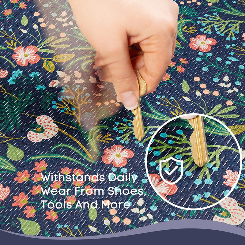 Ophanie Blue Flower Kitchen Mat 20x32, Anti Fatigue Standing Mat 3/4 Inch Thick, Non Slip Waterproof Cushioned Ergonomic Rug for Office Sink-zoom-