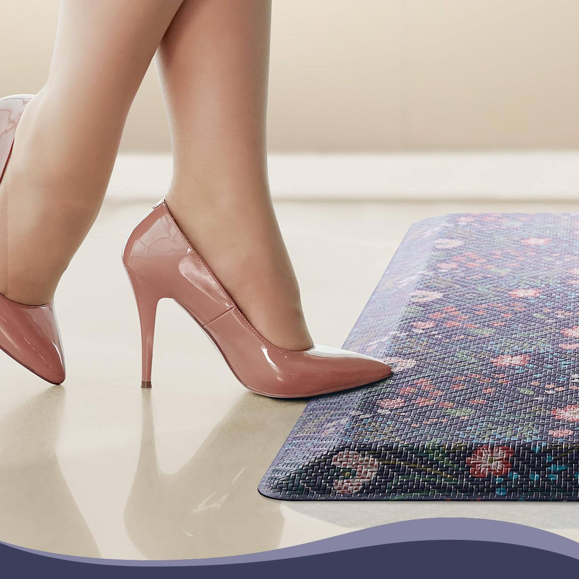Ophanie Blue Flower Kitchen Mat 20x32, Anti Fatigue Standing Mat 3/4 Inch Thick, Non Slip Waterproof Cushioned Ergonomic Rug for Office Sink-zoom-7