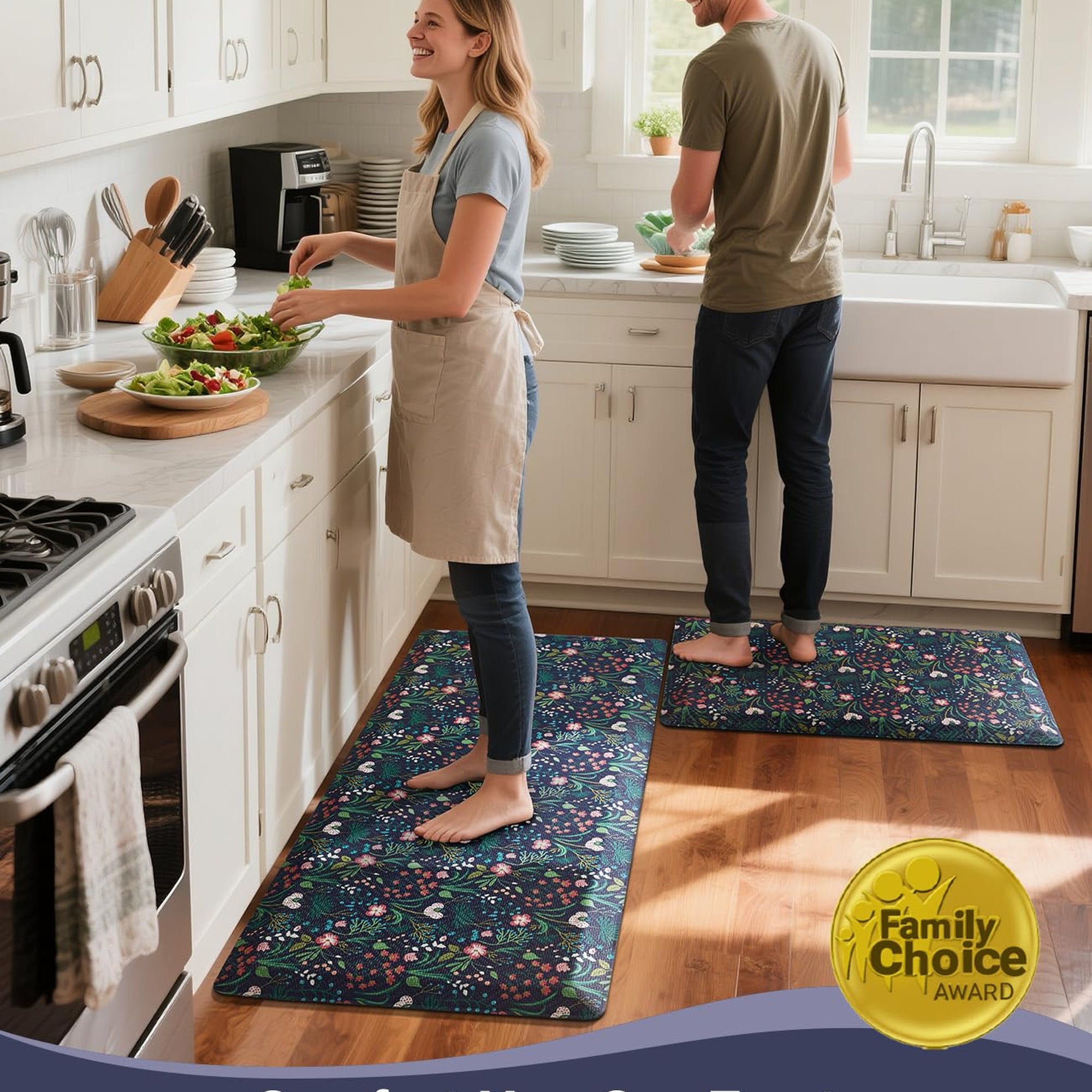 Ophanie Blue Flower Kitchen Mat 20x39, Anti Fatigue Standing Mat 3/4 Inch Thick, Non Slip Waterproof Cushioned Ergonomic Rug for Office Sink-zoom-8