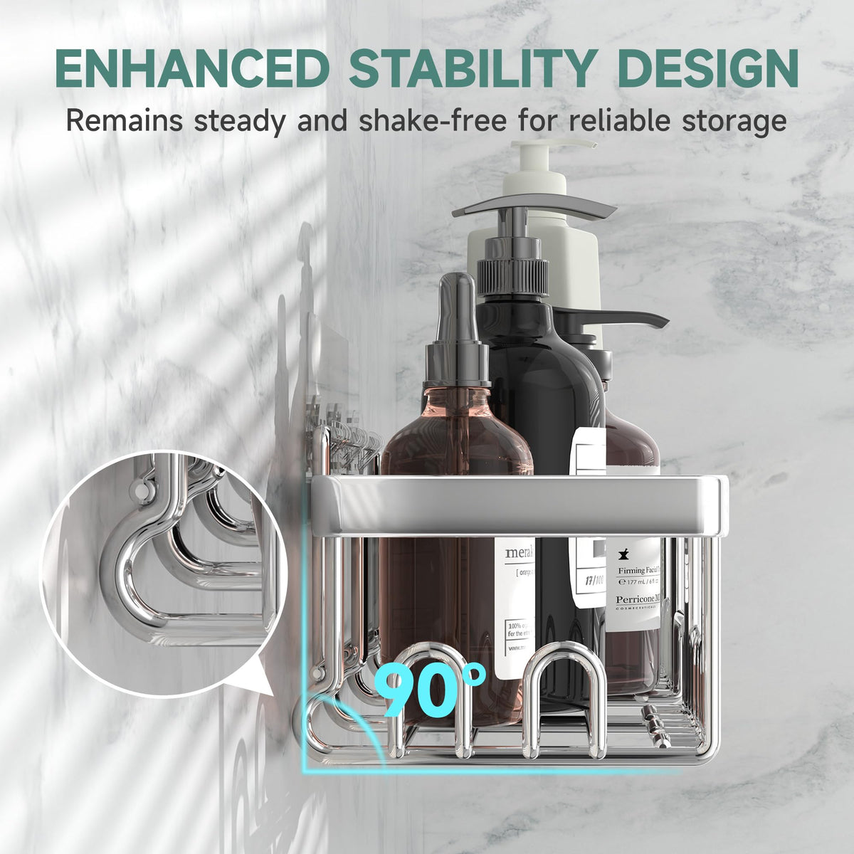 Veken Adhesive Shower Caddy Set, No-Drill Rust-Resistant Shower Shelves with Soap and Toothbrush Holders-zoom-4