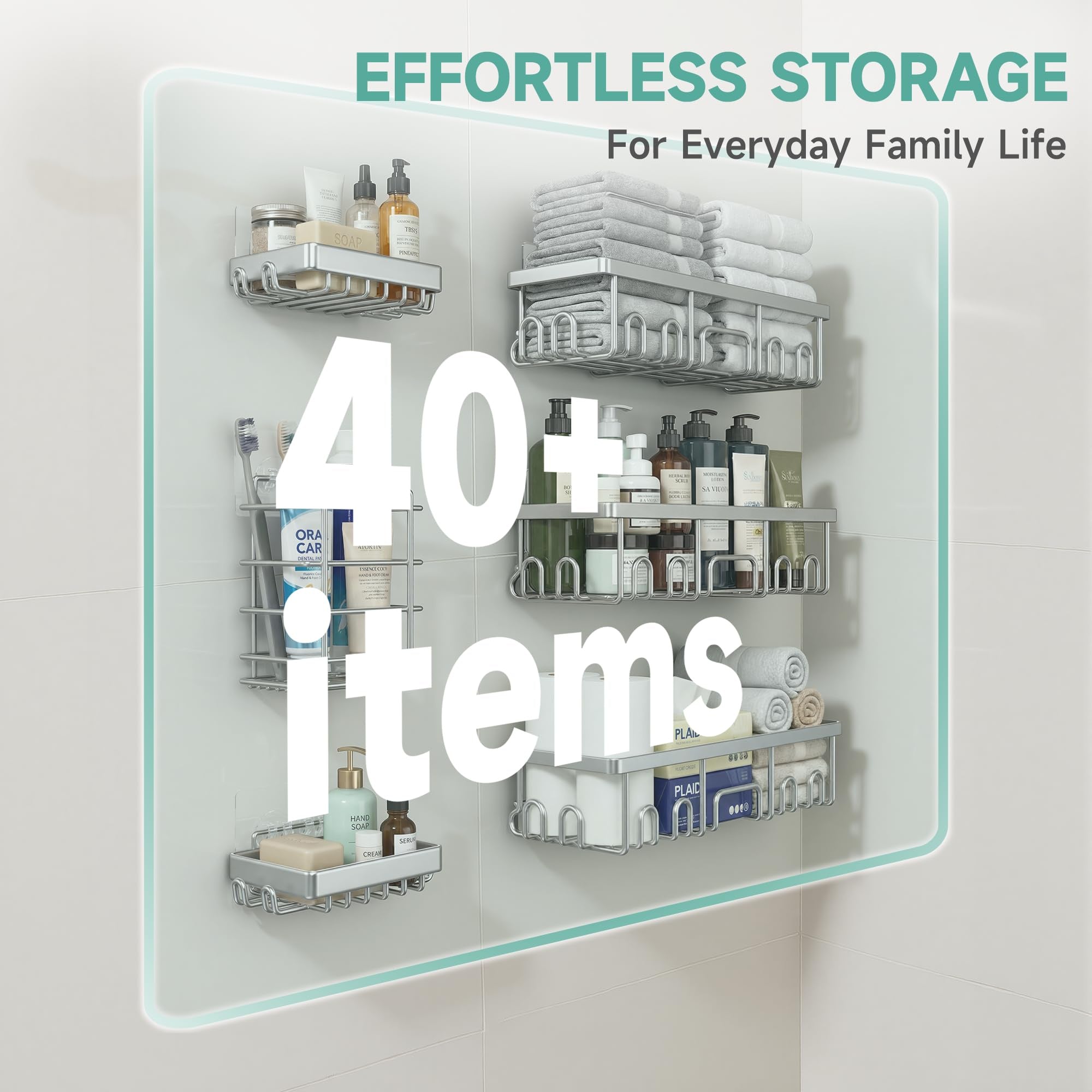 Veken Shower Caddy 6-Pack, No Drill Rustproof Waterproof Adhesive Shelves Rack, Large Capacity Bathroom Storage, Wall Mounted Kitchen & Home Decor-zoom-5