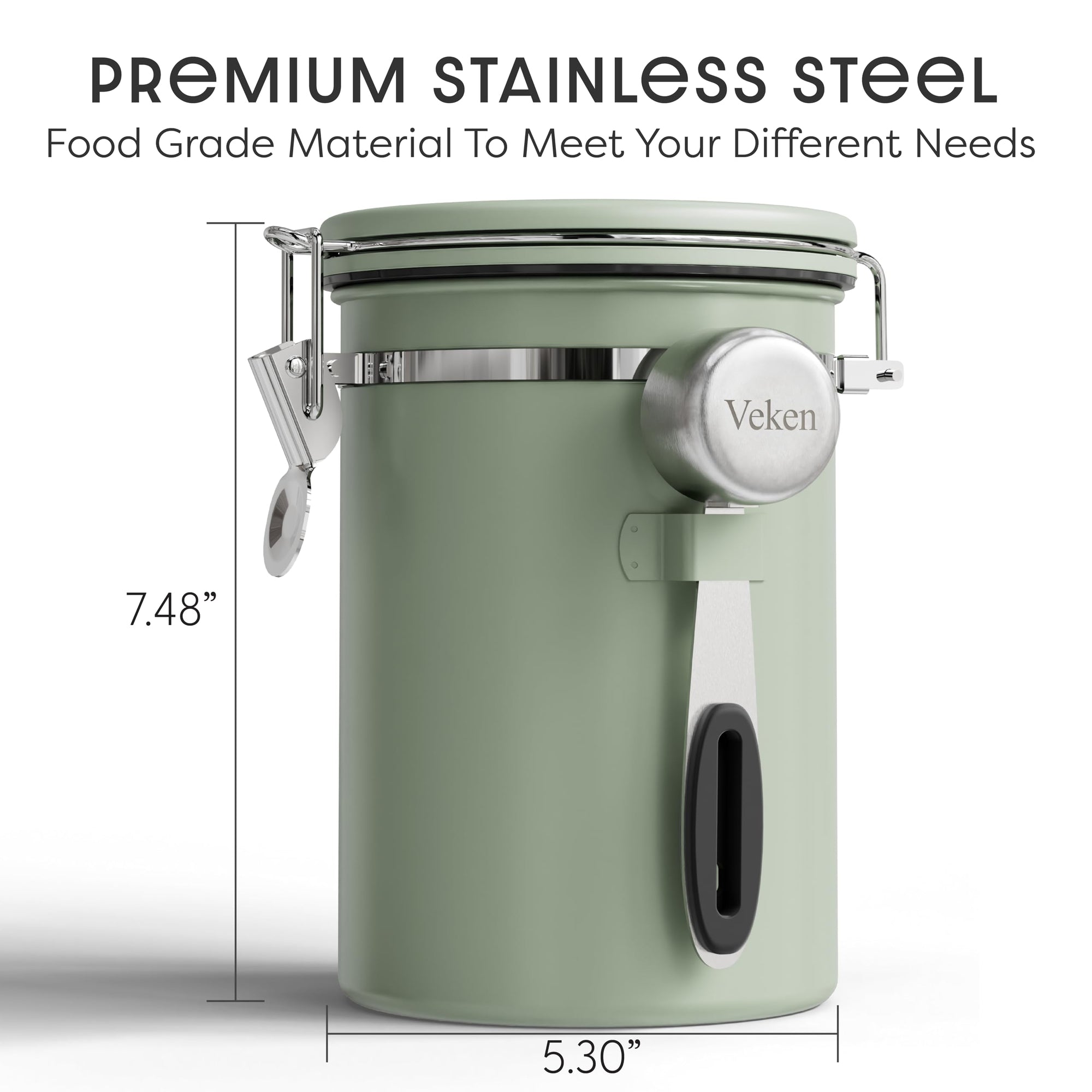 Veken Airtight Coffee Canister, Stainless Steel Storage Container with Date Tracker and Scoop for Coffee Beans Grounds Tea Sugar-zoom-100