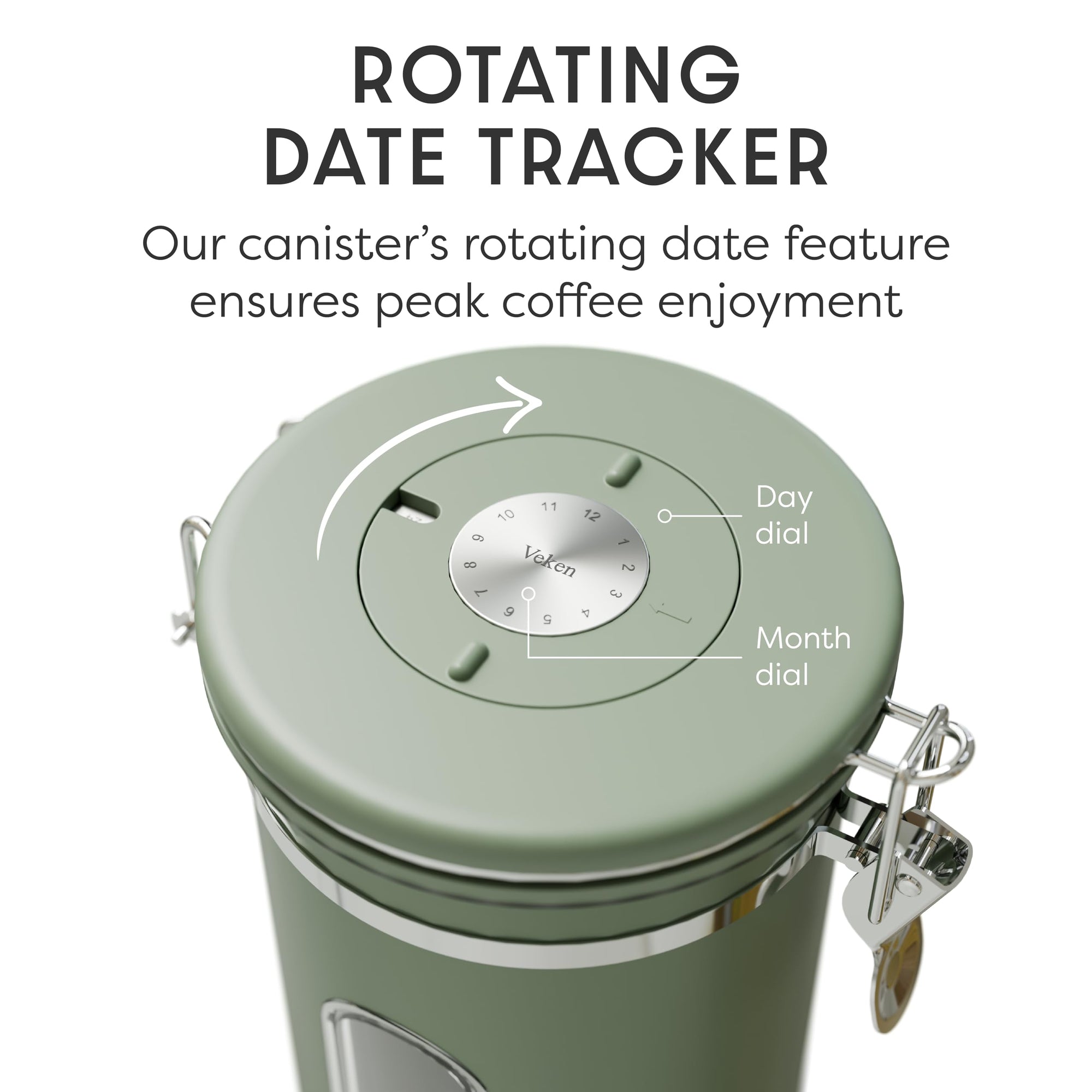 Veken Airtight Coffee Canister, Stainless Steel Storage Container with Date Tracker and Scoop for Coffee Beans Grounds Tea Sugar-zoom-101