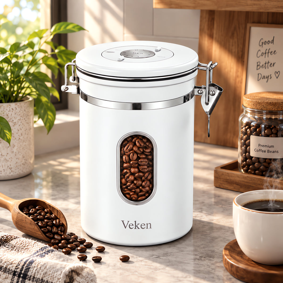 Veken Coffee Canister with Window, Airtight Stainless Steel Container-zoom-2