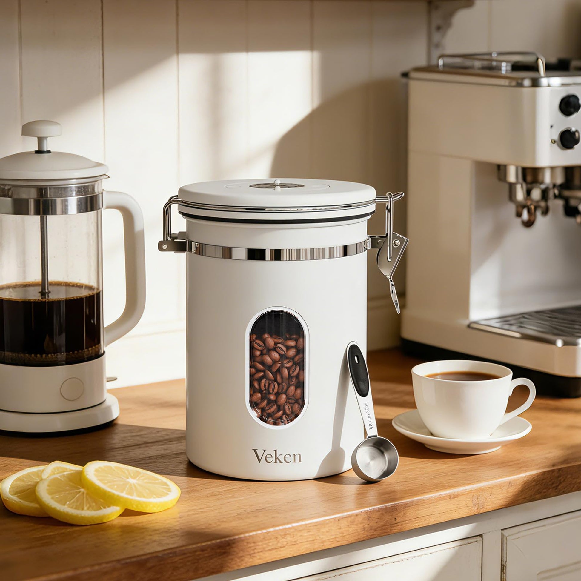 Veken Coffee Canister with Window, Airtight Stainless Steel Container-1