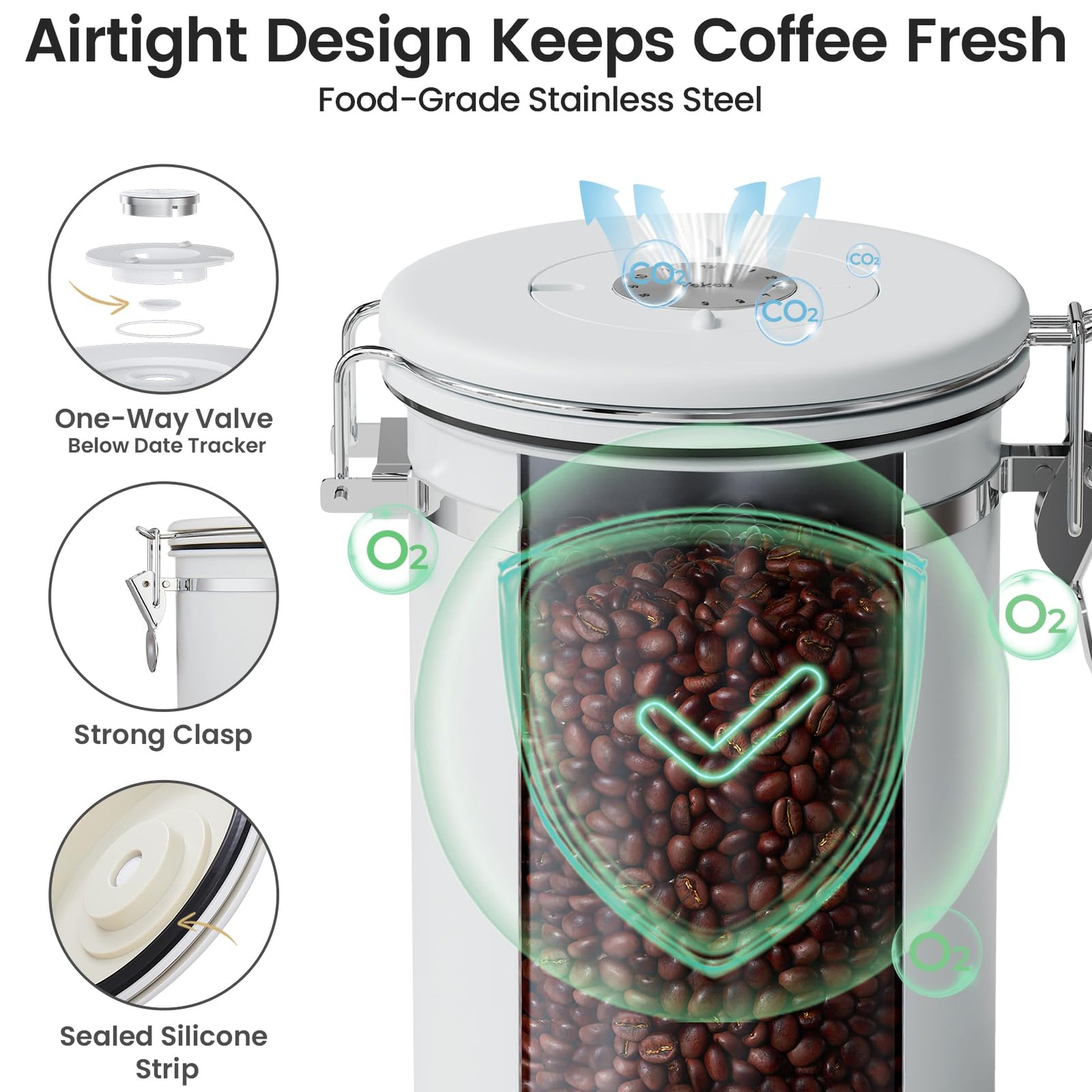 Veken Coffee Canister with Window, Airtight Stainless Steel Container-6