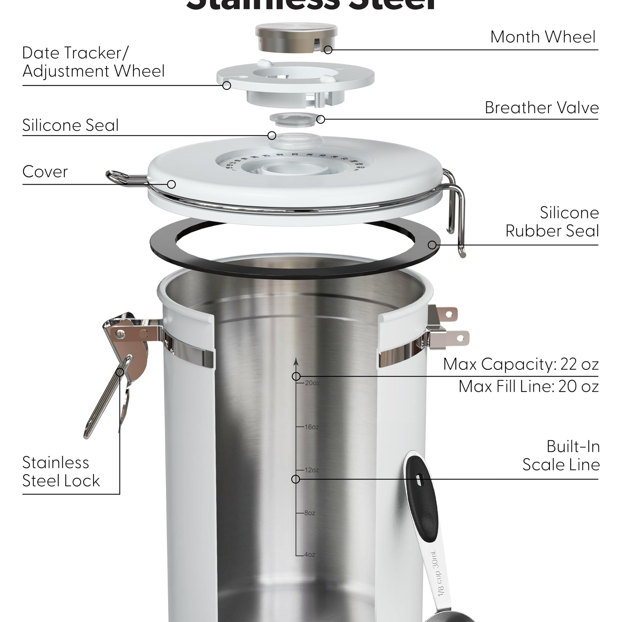Veken Coffee Canister with Window, Airtight Stainless Steel Container-zoom-8