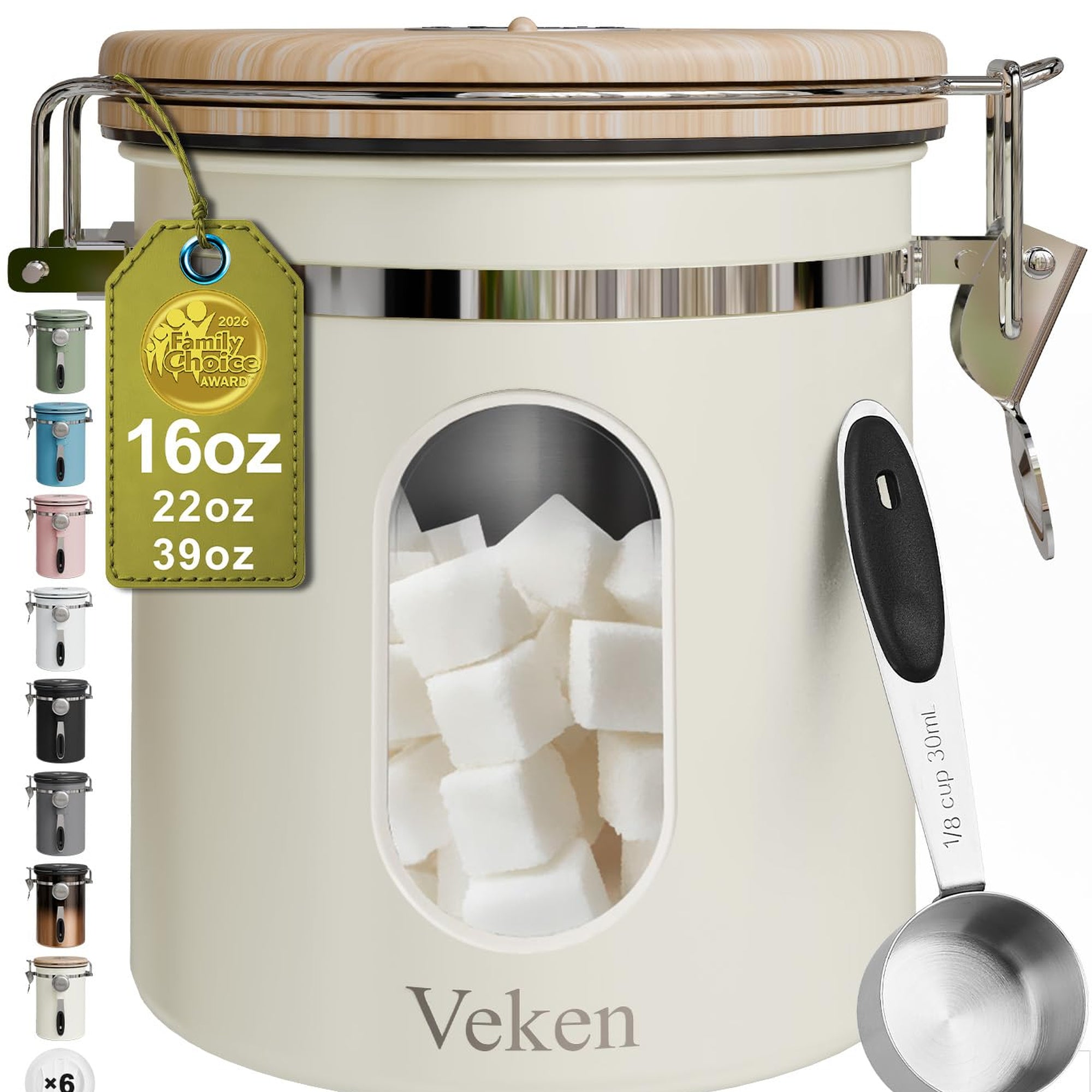 Veken Coffee Canister, Airtight Stainless Steel Kitchen Food Storage Container with Date Tracker and Scoop for Beans, Grounds, Tea, Flour, Cereal, Sugar-zoom-49