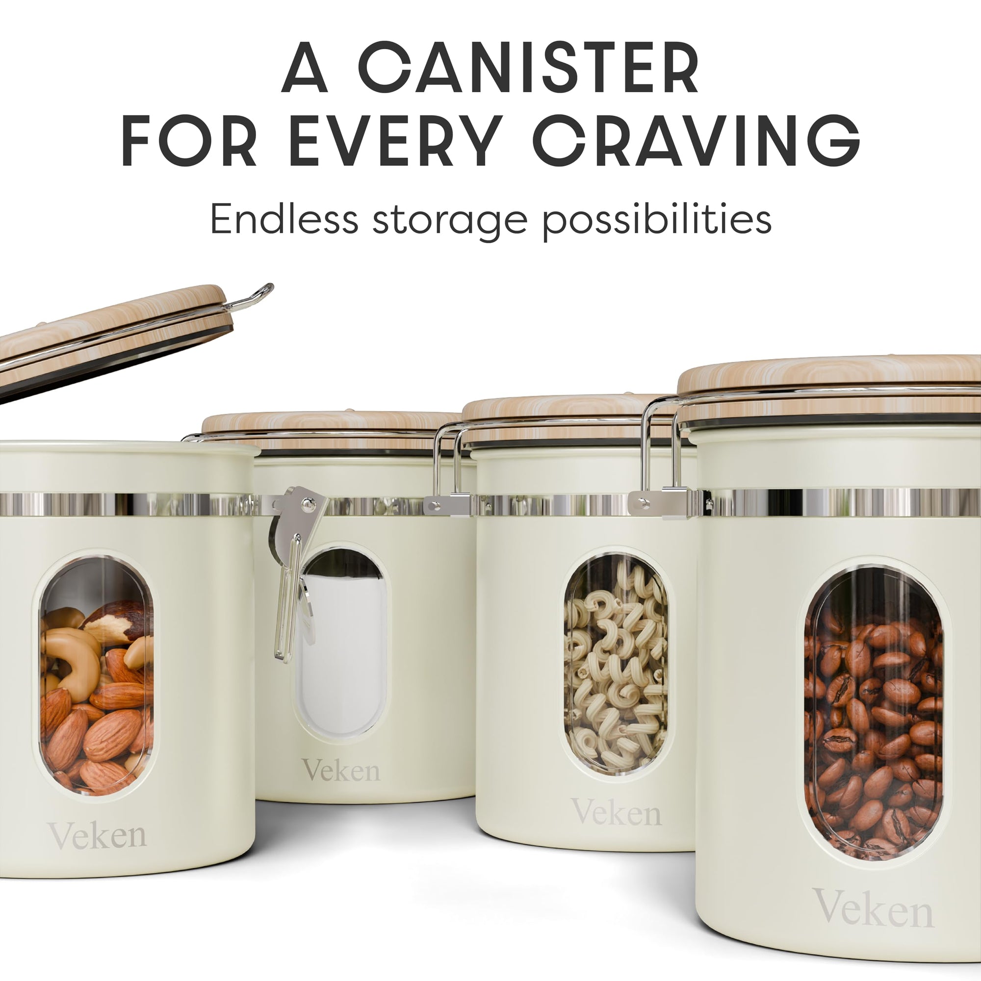 Veken Coffee Canister, Airtight Stainless Steel Kitchen Food Storage Container with Date Tracker and Scoop for Beans, Grounds, Tea, Flour, Cereal, Sugar-zoom-56