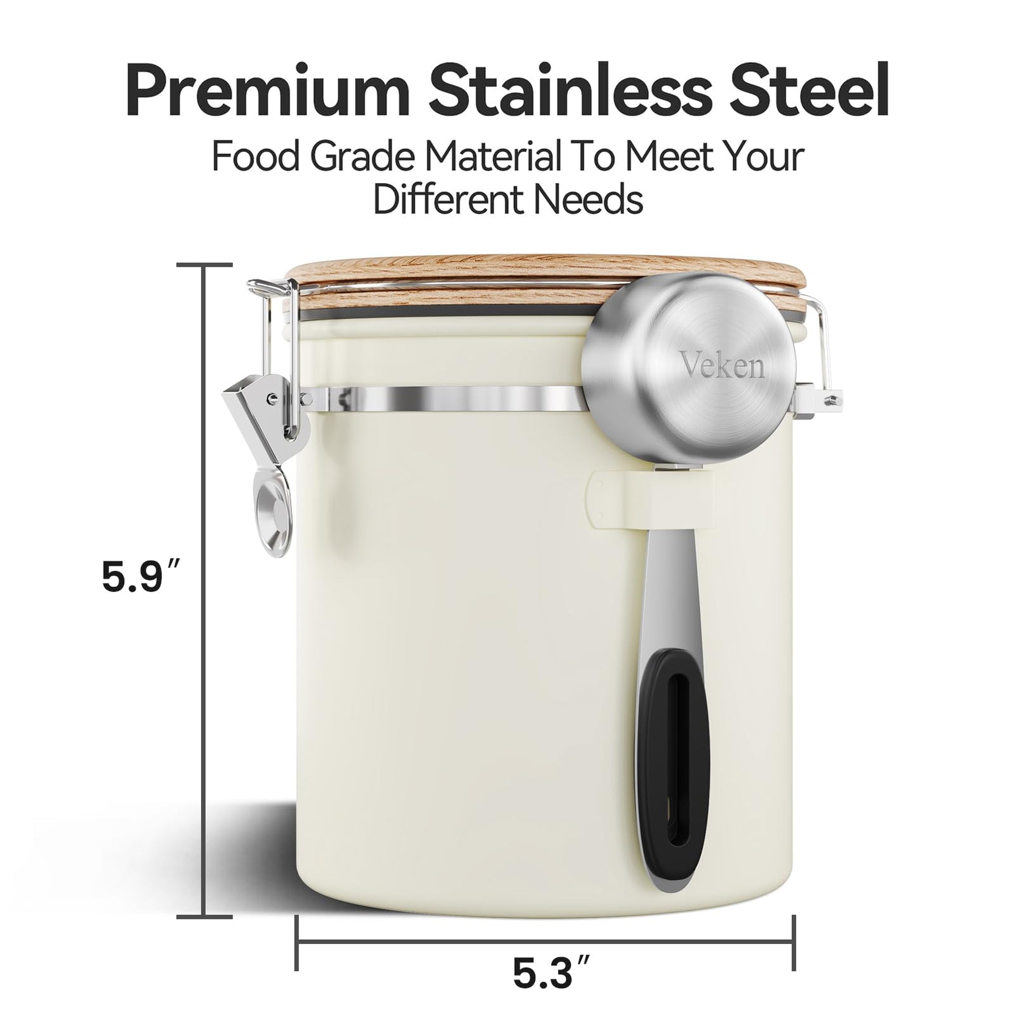 Veken Coffee Canister, Airtight Stainless Steel Kitchen Food Storage Container with Date Tracker and Scoop for Beans, Grounds, Tea, Flour, Cereal, Sugar-zoom-54