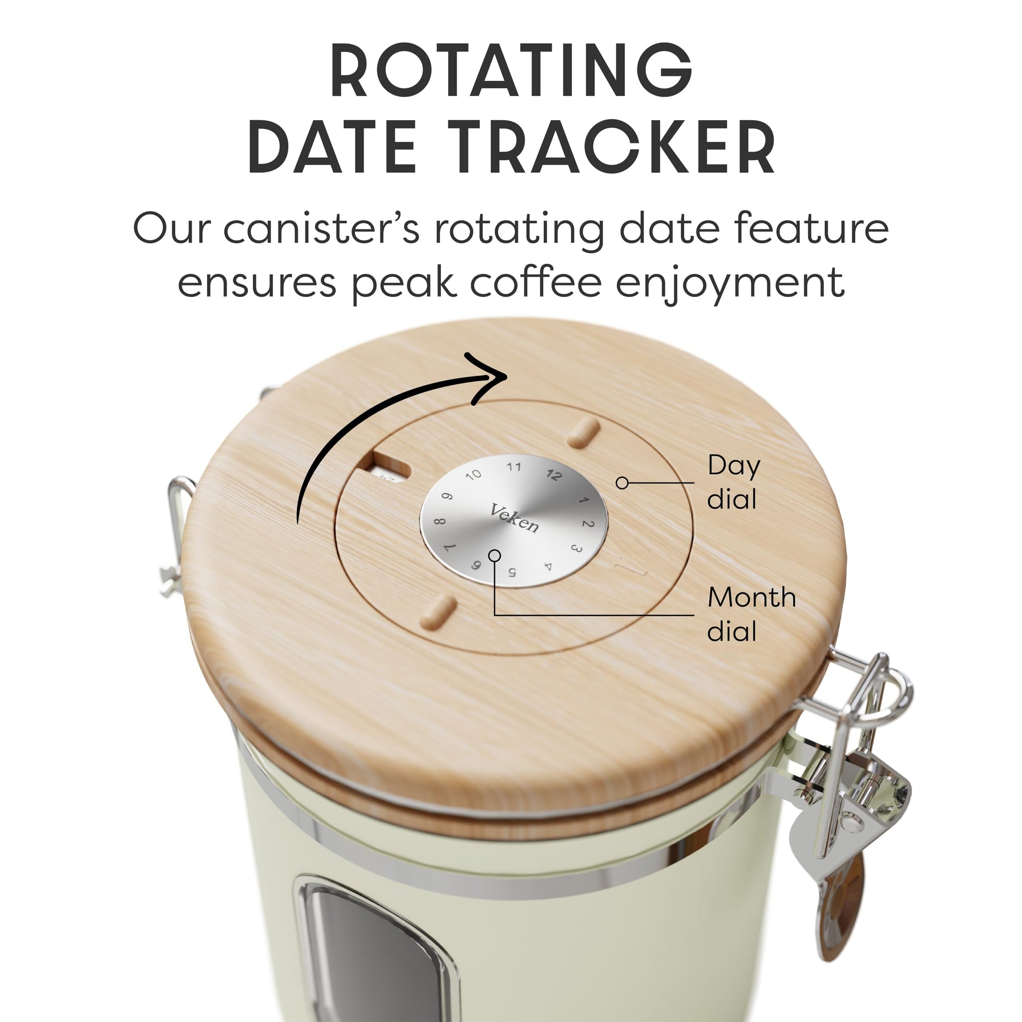 Veken Coffee Canister, Airtight Stainless Steel Kitchen Food Storage Container with Date Tracker and Scoop for Beans, Grounds, Tea, Flour, Cereal, Sugar-zoom-63