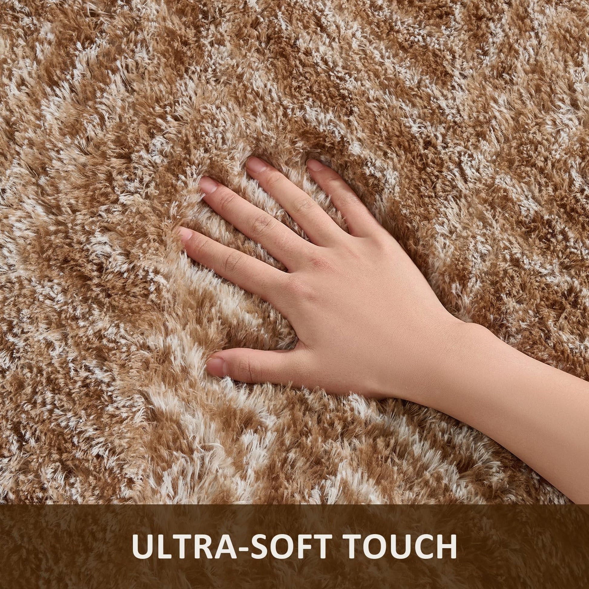 Ophanie 9x12 Brown and White Diamond Striped Rugs for Living Room,Large Fluffy Shag Fuzzy Plush Soft Carpets,Shaggy Rug for Bedroom,Carpet for Kids Boys Girls Dorm Decor with Over 99 pcs Pile fibers-4