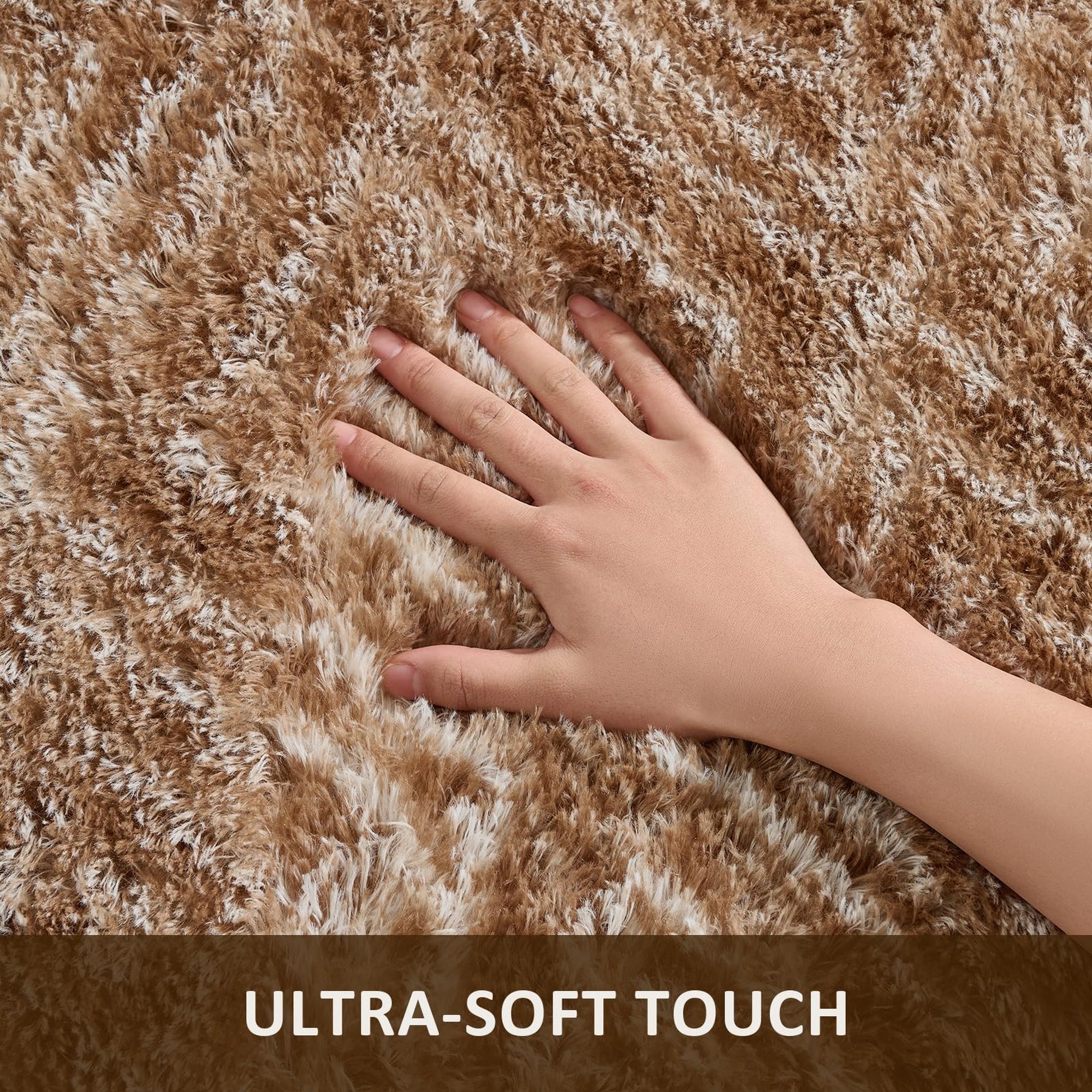 Ophanie 9x12 Brown and White Diamond Striped Rugs for Living Room,Large Fluffy Shag Fuzzy Plush Soft Carpets,Shaggy Rug for Bedroom,Carpet for Kids Boys Girls Dorm Decor with Over 99 pcs Pile fibers-zoom-4