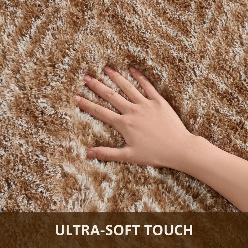 Ophanie 9x12 Brown and White Diamond Striped Rugs for Living Room,Large Fluffy Shag Fuzzy Plush Soft Carpets,Shaggy Rug for Bedroom,Carpet for Kids Boys Girls Dorm Decor with Over 99 pcs Pile fibers-zoom-