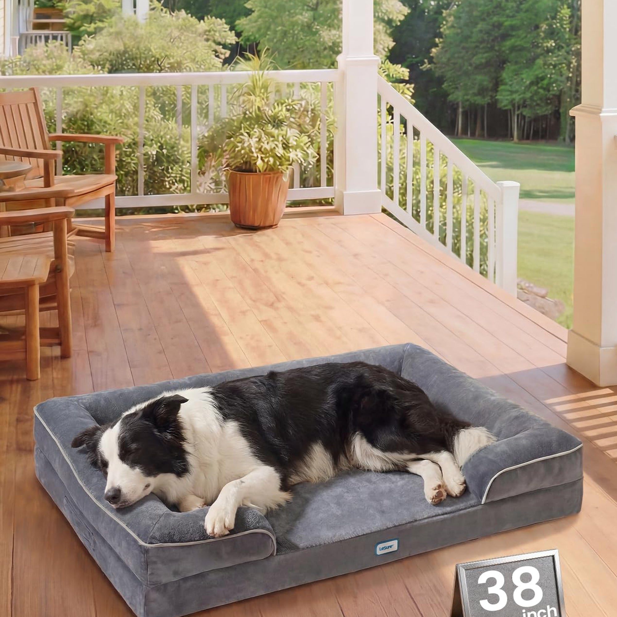 OhGeni Orthopedic Dog Bed 38 Inch, Memory Foam Couch Sofa for Large Dogs, Machine Washable Waterproof Cat Bed, Gray