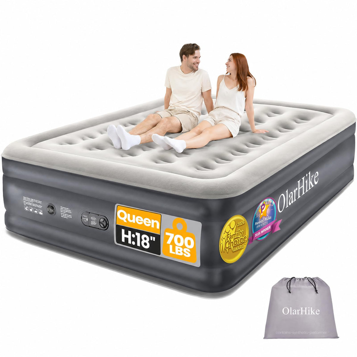 OlarHike Air Mattress Queen with Built in Pump, 18" H Blow up Bed, 700lb