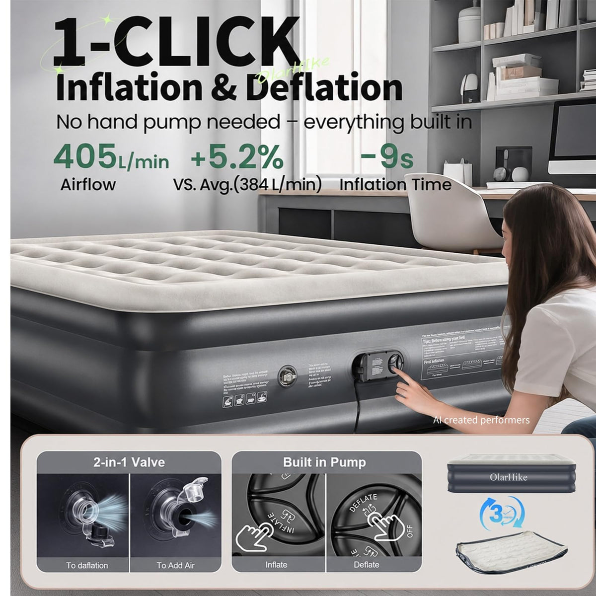 OlarHike Air Mattress Queen with Built in Pump, 18" H Blow up Bed, 700lb-zoom-5