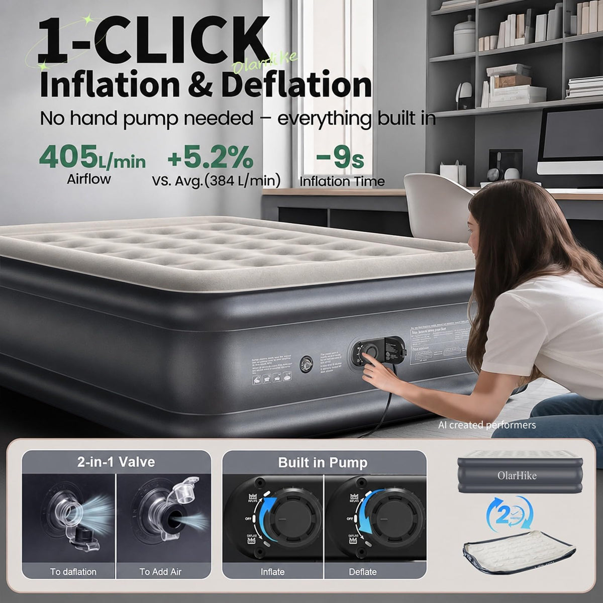 OlarHike Air Mattress Full with Built in Pump, 18" H Inflatable Bed, 600lb-zoom-6