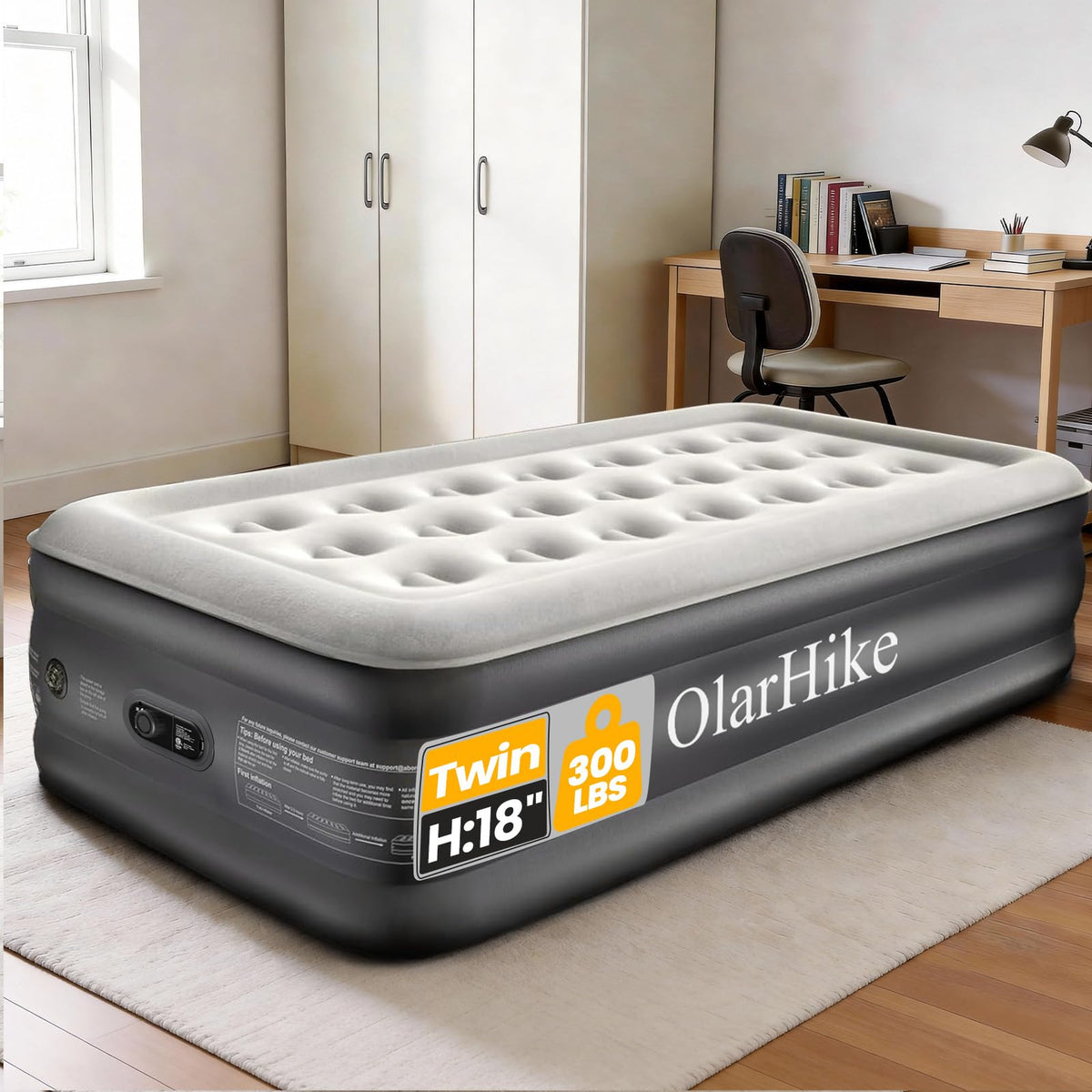 OlarHike Twin Air Mattress with Built in Pump, 18" H Inflatable Bed, 400lb