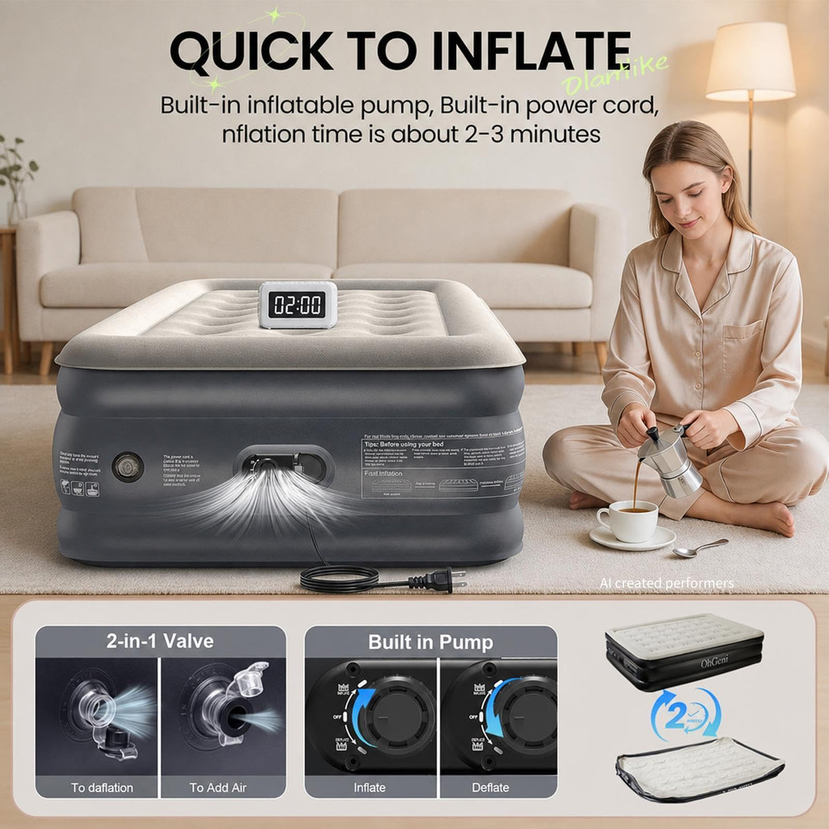 OlarHike Twin Air Mattress with Built in Pump, 18" H Inflatable Bed, 400lb-zoom-5