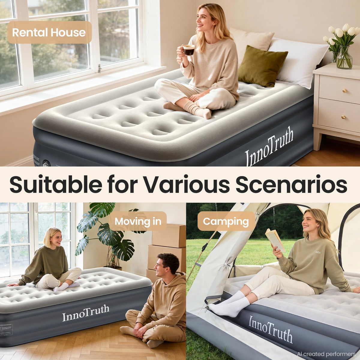OlarHike Twin Air Mattress with Built in Pump, 18" H Inflatable Bed, 400lb-6