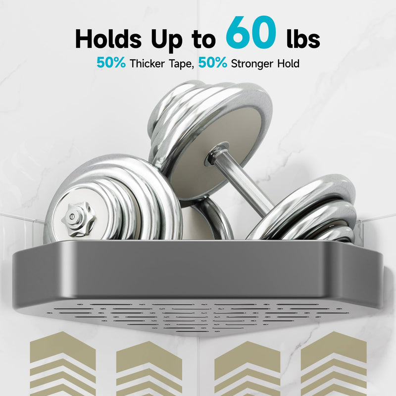 Veken 4-Pack Aluminum Adhesive Corner Shower Caddy Rustproof Wall-Mounted with Soap Holder - Silver-zoom-