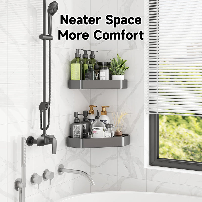 Veken 4-Pack Aluminum Adhesive Corner Shower Caddy Rustproof Wall-Mounted with Soap Holder - Silver-zoom-