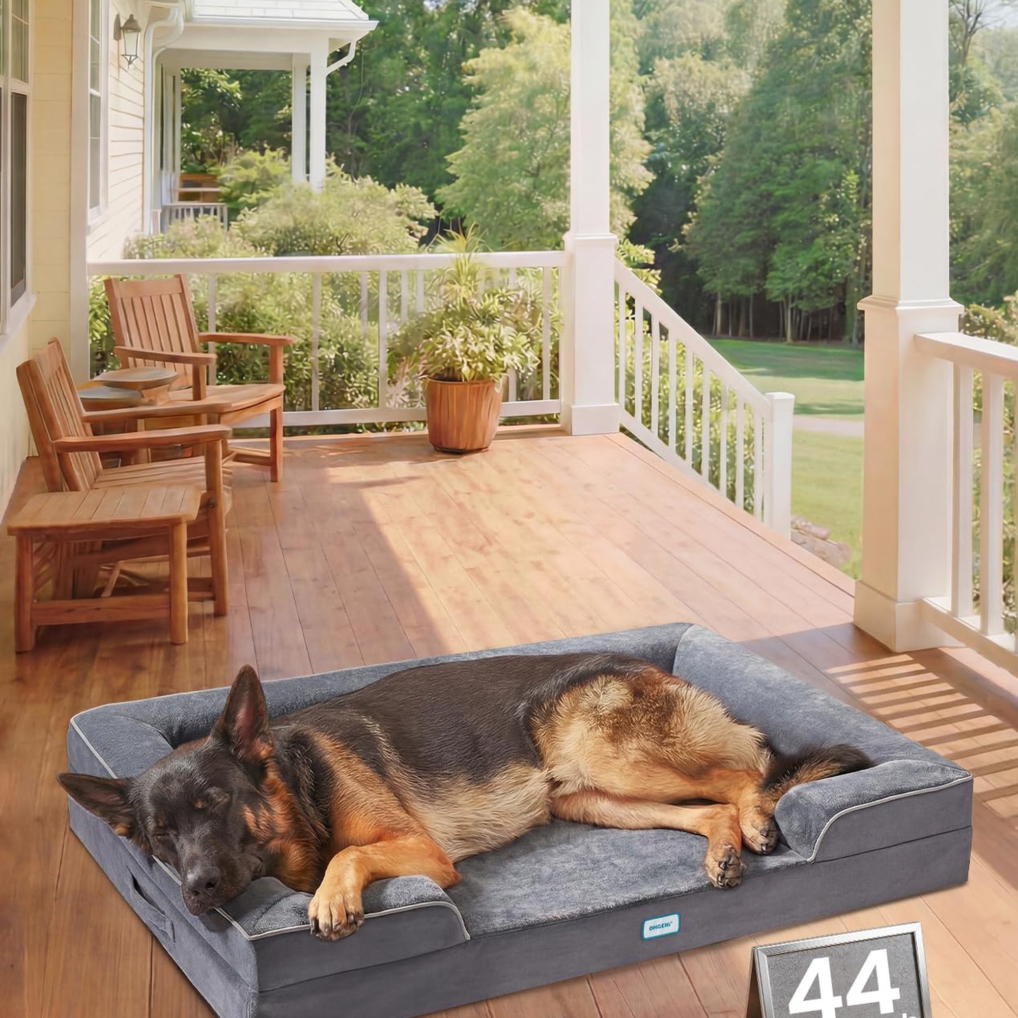 OhGeni Orthopedic Dog Bed 44 Inch, Memory Foam Couch Sofa for Extra Large Dogs, Machine Washable Waterproof Cat Bed, Gray Thick