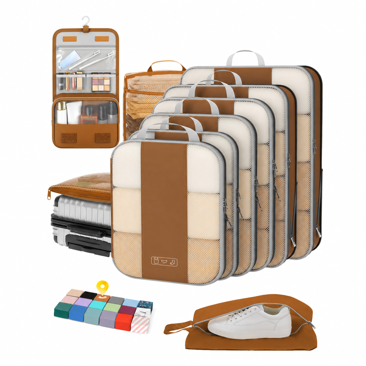 OlarHike Compression Packing Cubes for Travel, Space Saver Luggage Organizers for Clothes, Expandable Travel Storage Bags-35
