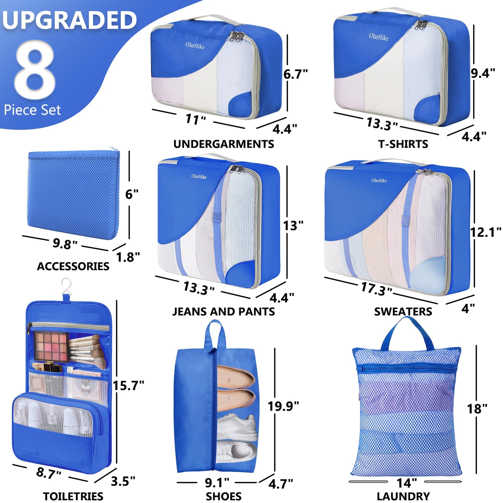 OlarHike Anti-Tearing Suitcase Organizer Packing Cubes 8-Pack-Blue-zoom-2