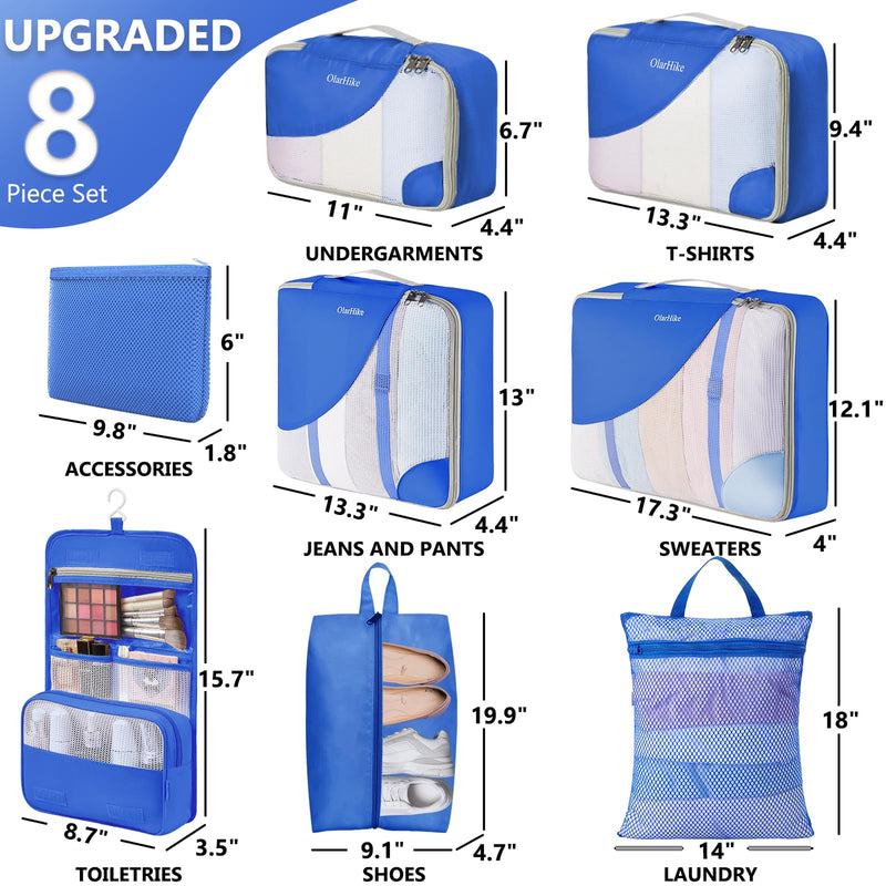 OlarHike Anti-Tearing Suitcase Organizer Packing Cubes 8-Pack-Blue-zoom-