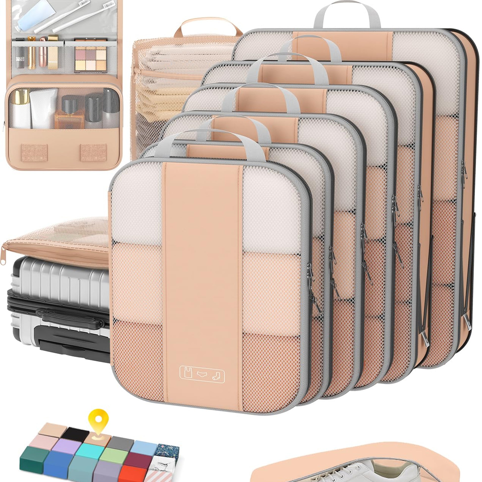 OlarHike Compression Packing Cubes Expandable Suitcase Organizer - Gold 10-Pack-3