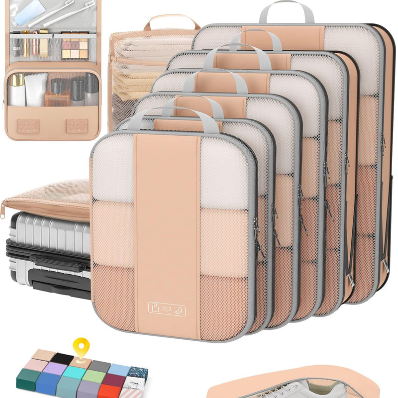 OlarHike Compression Packing Cubes Expandable Suitcase Organizer - Gold 10-Pack-zoom-